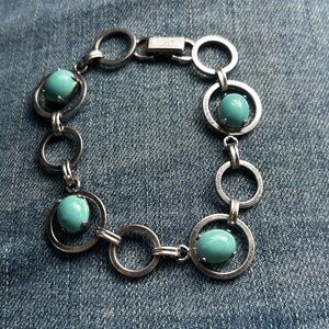 Vintage Van Dell Sterling Silver Turquoise Cabochon Bracelet | Signed